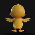 Yellow 3D Cartoon Duckling Character With Big Eyes And Spread Wings