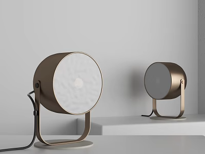 Modern Minimalist Golden Bronze Table Lamps With White Frosted Shades And Metal Stands On White Platform 3d model