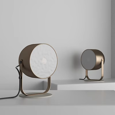 Modern Minimalist Golden Bronze Table Lamps With White Frosted Shades And Metal Stands On White Platform 3d model