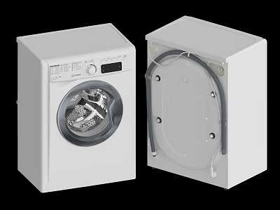 Front And Back View Of White Washing Machine With Control Panel And Drum 3d model
