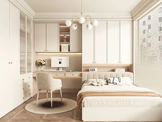 French Tatami Bedroom Cream Style Tatami Bedroom Chandelier Chair 3d model