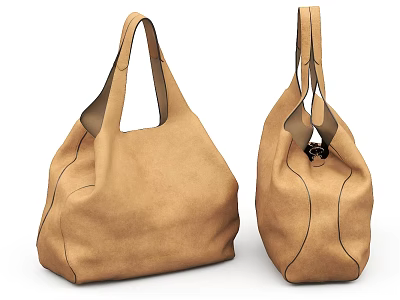 Brown Handbags Soft Suede Material Minimalist Design With Handles Stitching Details Two Views 3d model