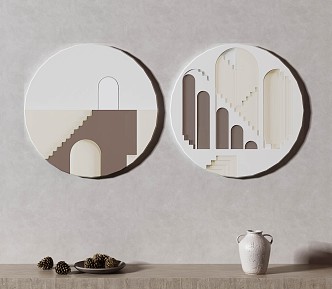 Modern round frame painting decorative painting 3d model