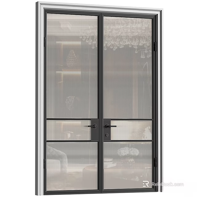 Modern Interior Glass Door With Black Frame And Grid Design Details 3d model 