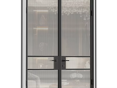 Modern Interior Glass Door With Black Frame And Grid Design Details 3d model