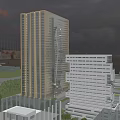 Modern Office Buildings With Golden Glass Walls Oval Cutout And White Multi Storey Structure Design