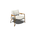 Modern Leisure Chair with Metal Frame Wooden Armrests and Light Gray Fabric Cushions