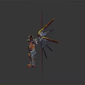 Vibrant Detailed Mecha Figurine With Spiked Mechanical Wings And Red Spear