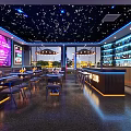 Modern Bar Interior With Neon Lights Starry Ceiling Bar Counter And Seating