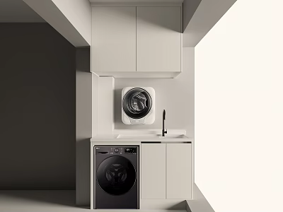 Sleek Modern Balcony Cabinet Design With Washing Machine And Sink Storage 3d model