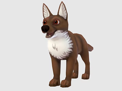 Cartoon Brown Dog Character With White Chest And Erect Ears Friendly Look 3d model