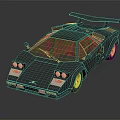 Classic Sports Car With Dark Body Red Interior Gold Wheels Square Headlights And Rear Spoiler