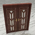 Elegant Wooden Double Doors With Gold Accent Lines And Arched Glass Design