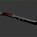 Curved Metal Weapon With Red Handle Copper Accents And Double Holes Design