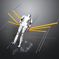 Silver Robot Character With Spider-like Yellow And White Lines On Dark Reflective Surface