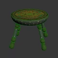 Decorative Ornamental Stool With Round Colorful Pattern Seat And Green Spherical Legs
