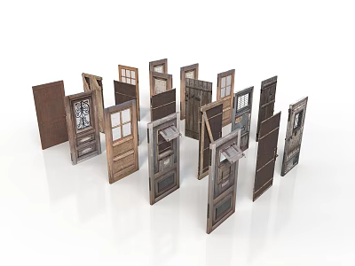 Collection Of Various Wooden And Glass Paneled Doors With Different Designs 3d model