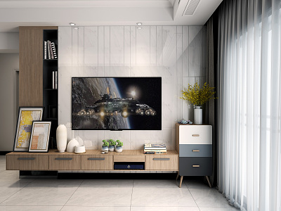 Modern TV background wall TV cabinet combination 3d model