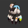 Cartoon Style Mechanical Creature With White Black Body Yellow Circular Eyes And Blue Back Elements