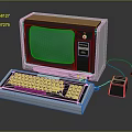Vintage Electronic Computer With CRT Monitor Keyboard And Wooden Trim Design