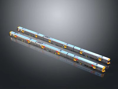 Modern Train Model With Multiple Carriages And Colorful Exterior On Gray Background 3d model