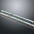 Modern Train Model With Multiple Carriages And Colorful Exterior On Gray Background