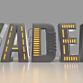 3D Metal Letters With Yellow Strip Lights And Reflective Gray Background