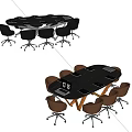 Modern Conference Table With Black Brown Leather Chairs Laptop And Mat