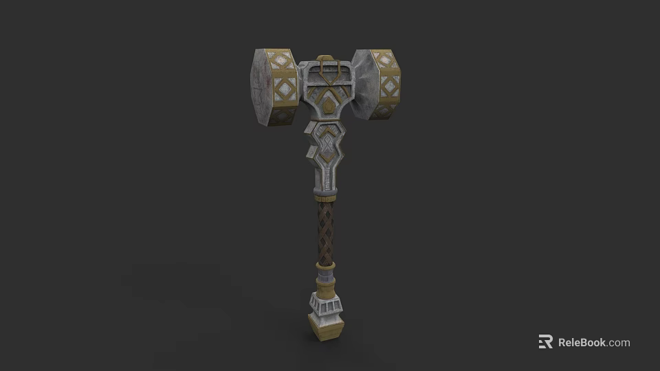 War Hammer 3D Model With Intricate Carvings And Woven Handle Fantasy Style Weapon 3d model 