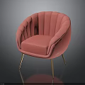 Pink Modern Chair With Scalloped Back Design And Gold Metal Legs