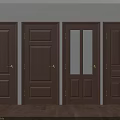 Brown Wooden Hinged Doors With Various Panel Designs In Interior Setting 3d model