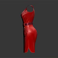Stylish Sleeveless Red Dress Featuring Belted Waist And Side Pockets