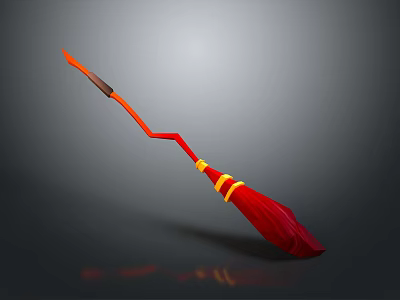 Red Orange Magic Broom Weapon With Curved Handle And Yellow Accents 3d model