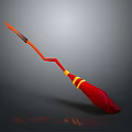 Red Orange Magic Broom Weapon With Curved Handle And Yellow Accents
