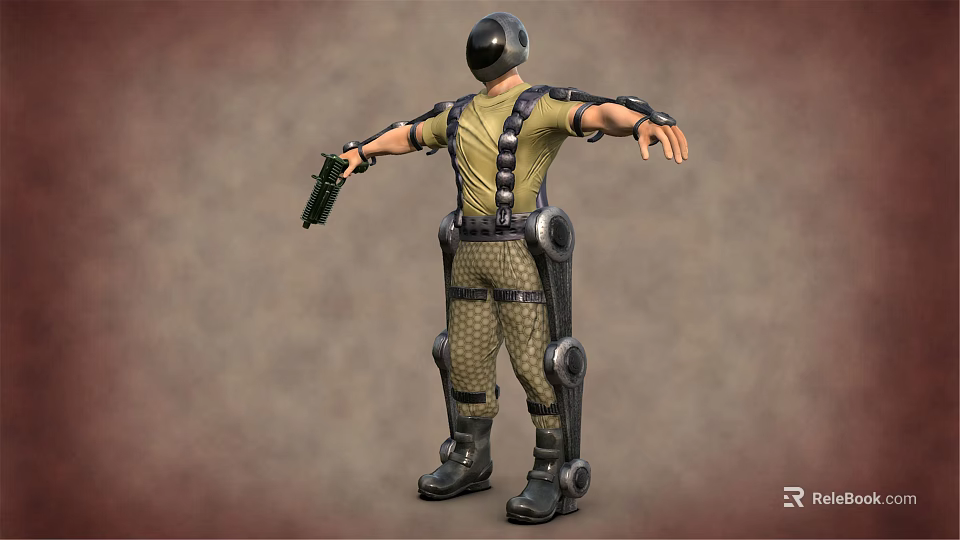 Tactical Soldier Wearing Mechanical Exoskeleton Suit With Combat Gear And Gun 3d model 