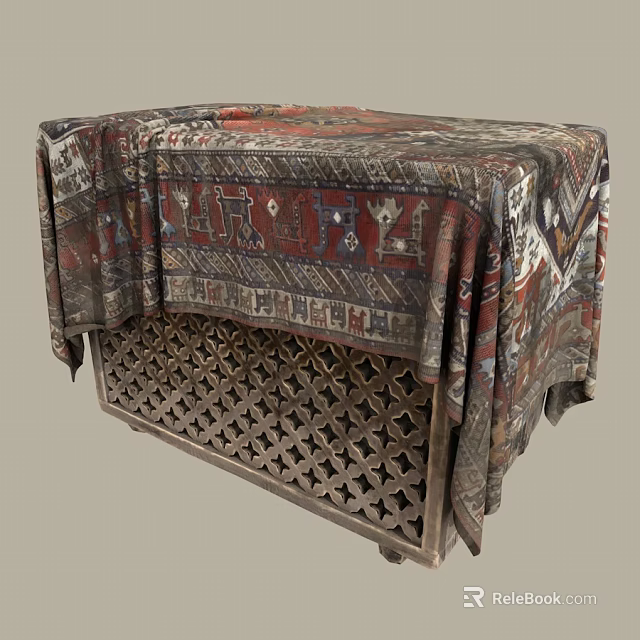 Decorative Ornament Set With Patterned Tablecloth And Openwork Cabinet Design 3d model 