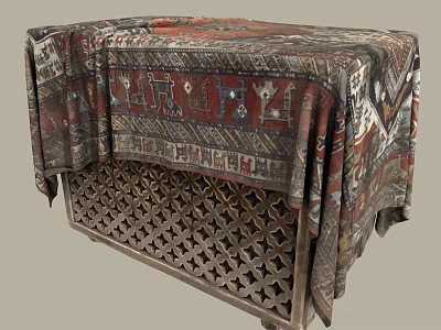 Decorative Ornament Set With Patterned Tablecloth And Openwork Cabinet Design 3d model