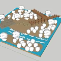 Waterfront Landscape Design With Wooden Boardwalk Green Trees And Seating Area