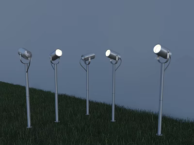 Modern Silver Outdoor Lights With Metal Poles For Garden Lawn Lighting 3d model