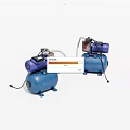 Two Blue Industrial Air Compressors with Purple Motors and Steel Tanks