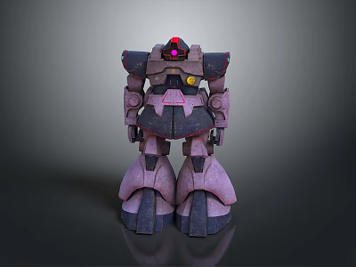 Purple Gray Robot Figure With Red Head Light And Mechanical Armor Joint Structure 3d model