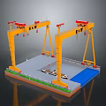 Yellow Gantry Cranes And Heavy Duty Lifting Equipment On Industrial Platform Structure