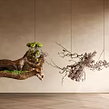 Hanging Wooden Branch Decor With Green Plants And Dried Flowers Against Beige Wall