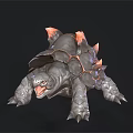 Fantasy Mythical Creature 3D Model With Spiked Shell Glowing Orange Parts And Sharp Claws