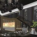 Traditional Chinese Restaurant Kitchen Interior With Dining Tables And Decorative Paintings