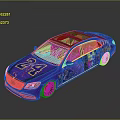 Purple Sedan Car With Colorful Patterns Number 24 And Transparent Roof