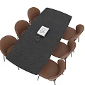 Modern Rectangular Black Dining Table Set With Six Orange Chairs And Tabletop Decor 3d model