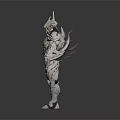 Fantasy Mythical Creature Armored Warrior Featuring Spiked Exoskeleton And Horned Head Standing Pose