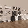 Modern Household Appliances Display Featuring Various Types For Home Use On Wooden Floor