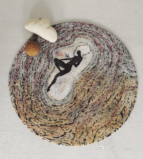 Artistic Round Rug With Black Human Figure And Gray Brown Beige Tones Design 3d model 